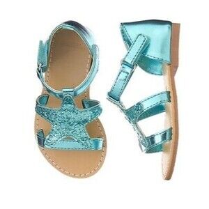Gymboree Baby Girl Metallic Aqua Starfish Sparkly Faded Hook Loop Sandals 4
